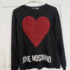 Love Moschino Black cashmere sweater with Red Heart